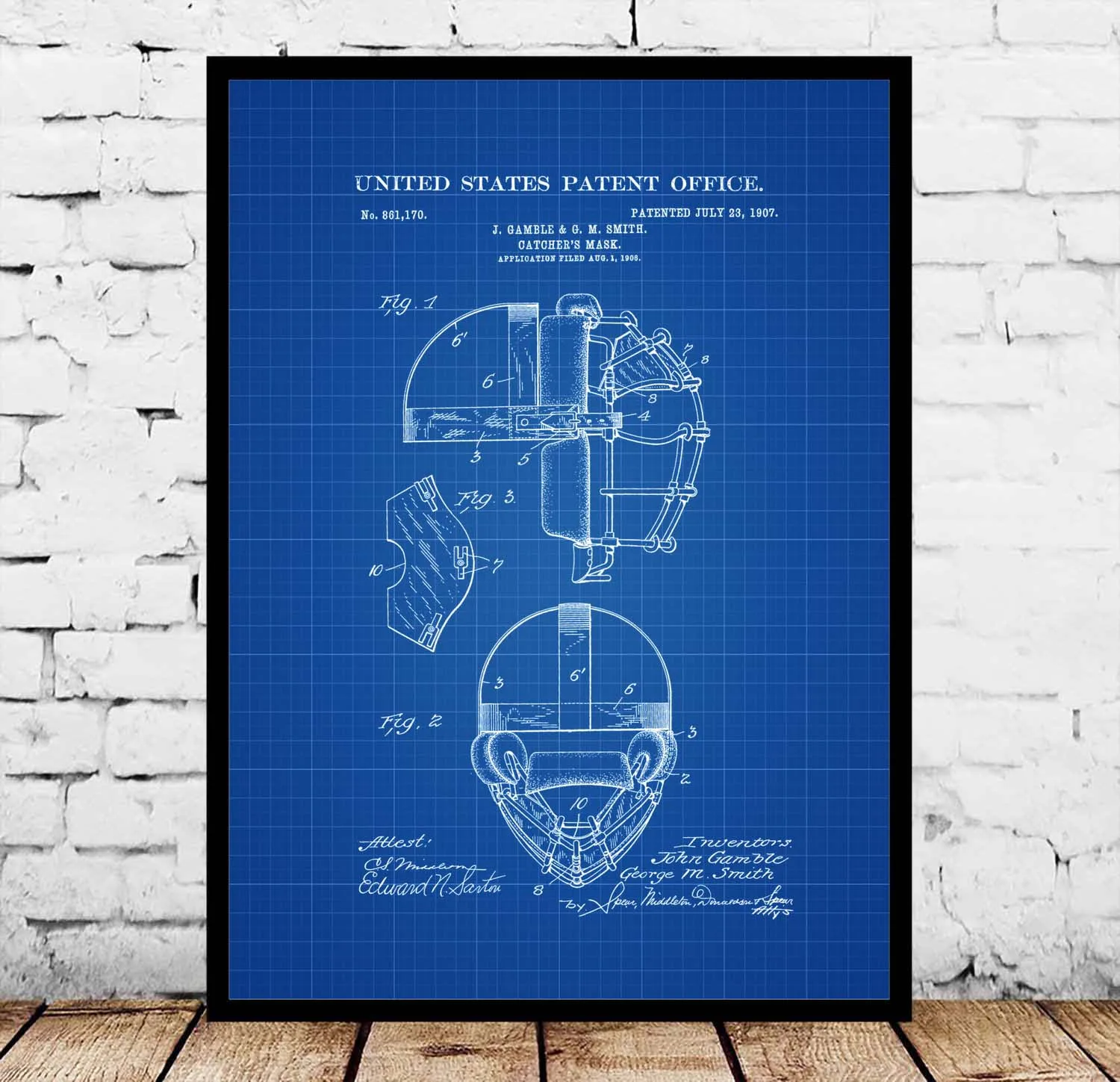 Baseball Catcher's Mask Patent Blueprint Poster