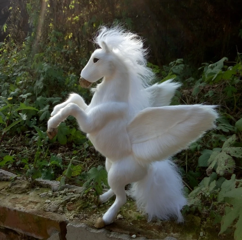 

new big simulation standing wings horse model resin&fur white horse doll gift about 32cm