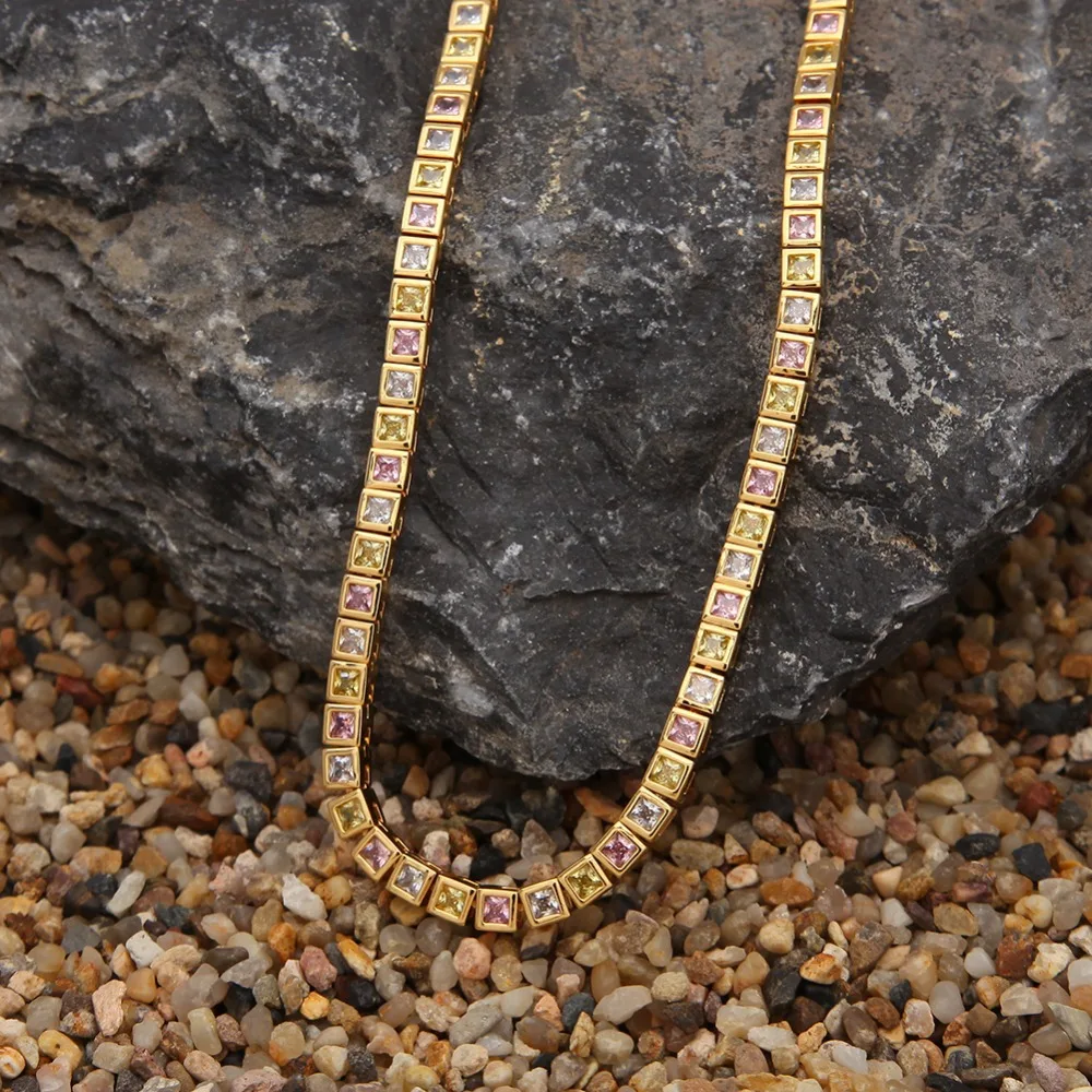 Украшения Uwin Bling сверкающие Квадратные Цветные CZ теннисные цепи ожерелья для