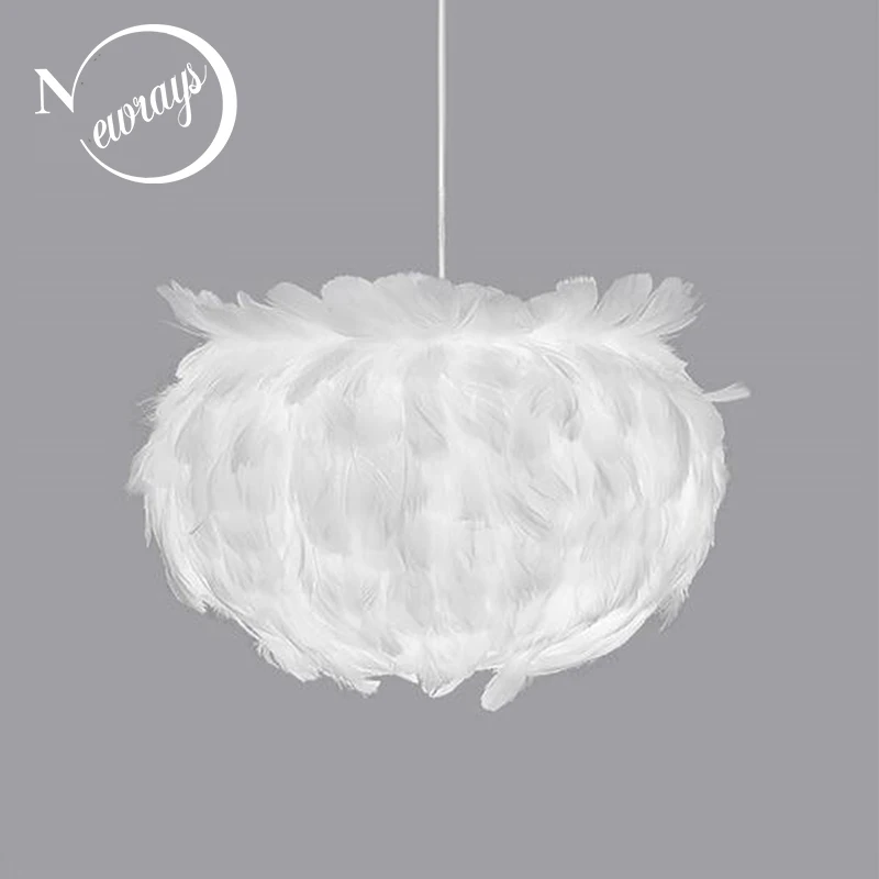 

Modern American white feather chandelier E27 220V LED warm pendant lamp fixture bedroom living room restaurant kitchen hotel bar