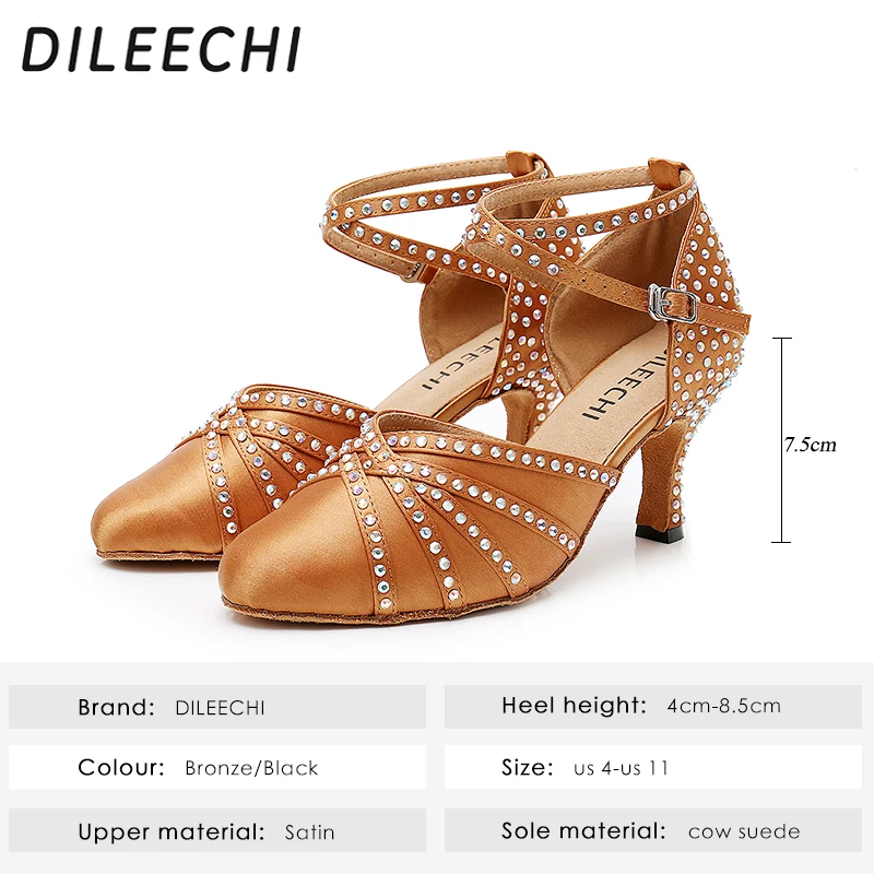 DILEECHI/Сатиновые туфли со стразами латинский современный танец женская обувь