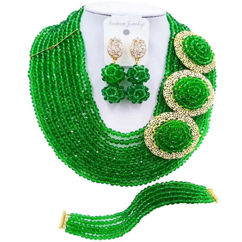 

ACZUV Green Beads African Jewelry Set Nigerian Wedding Necklaces 10C-3PH006