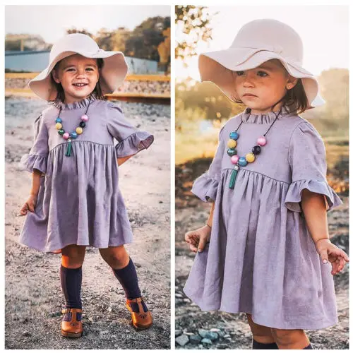 2018 New Summer Baby Kids Girl Flare Sleeve Dress Princess Girls Party Casual Holiday Beach Solid Sundress Clothes | Детская одежда и