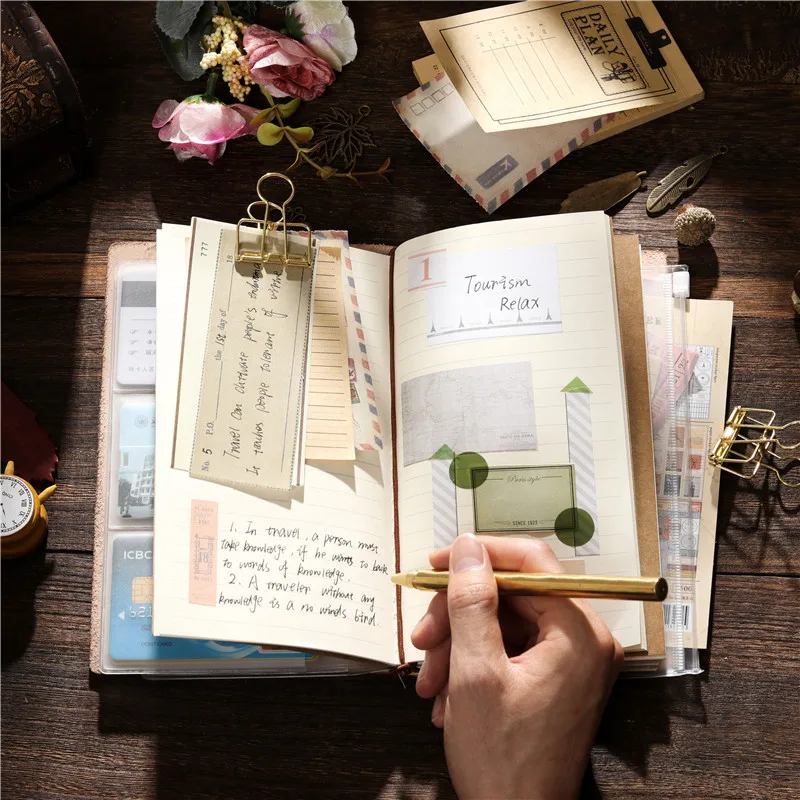 Craft 100% Винтаж натуральная кожаная записная книжка-календарь путешествия Журнал