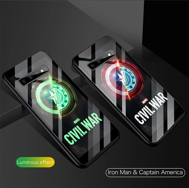 Светящийся стеклянный чехол Thanos Iron arc Man Tony Stark Captain Heart, светящийся в темноте, чехол для телефона iphone 7 6 8 S plus X XS XR MAX - Цвет: Civl war