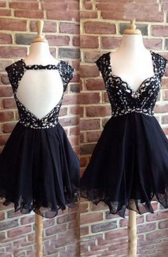 

Vestidos Graduacion 2019 черные платья для встречи выпускников короткое платье с открытой спиной трапециевидного силуэта до колена выпускного вечера