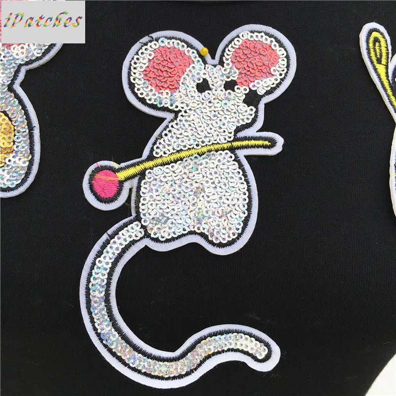 6 шт./компл. милый Блестящий патч в виде мыши железная аппликация для одежды сумки