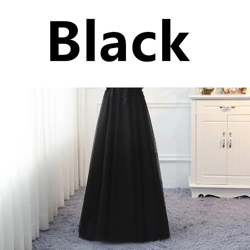 Black Кружевное Тюлевое вечернее платье трапециевидной формы с коротким рукавом, новинка, фиолетовые, красные, розовые, серые вечерние платья, вечерние платья на выпускной, DR02T - Цвет: Black
