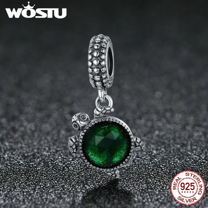 WOSTU 100% 925 пробы серебряные животные Черепаха Приключения Висячие Бусы подходят