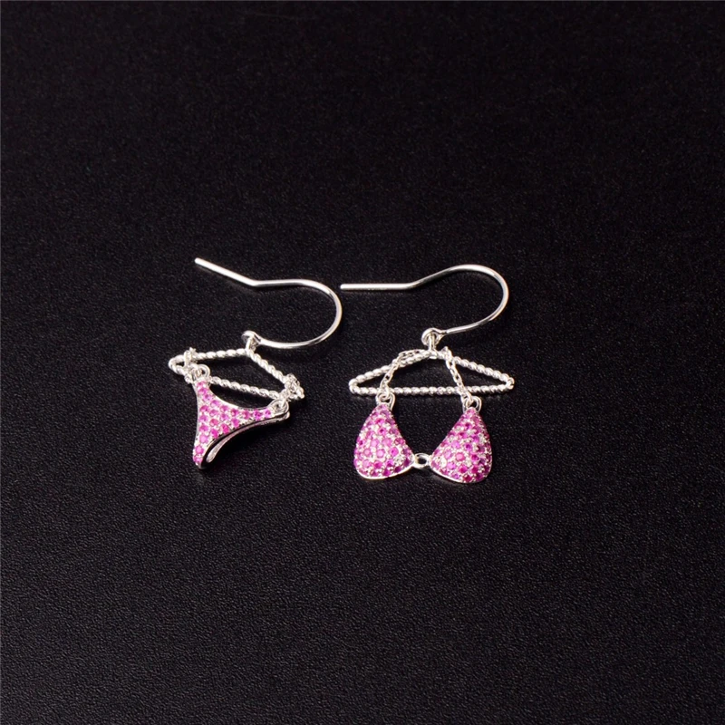 Aazuo 100% 18K Rose Gold White Natural Ruby Punk Originality Bras Underwear Drop Earrings For Women Birthday Party Au750 | Украшения и
