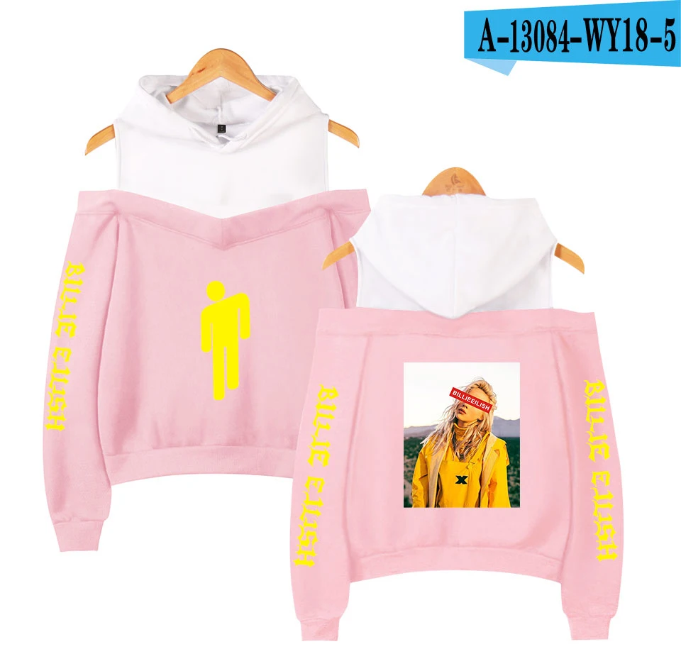 pink Billie Eilish, с принтом, с открытыми плечами, толстовки, женские, летние, хлопковые, с длинным рукавом, хит-хоп, модная, с капюшоном, одежда XXL - Цвет: pink