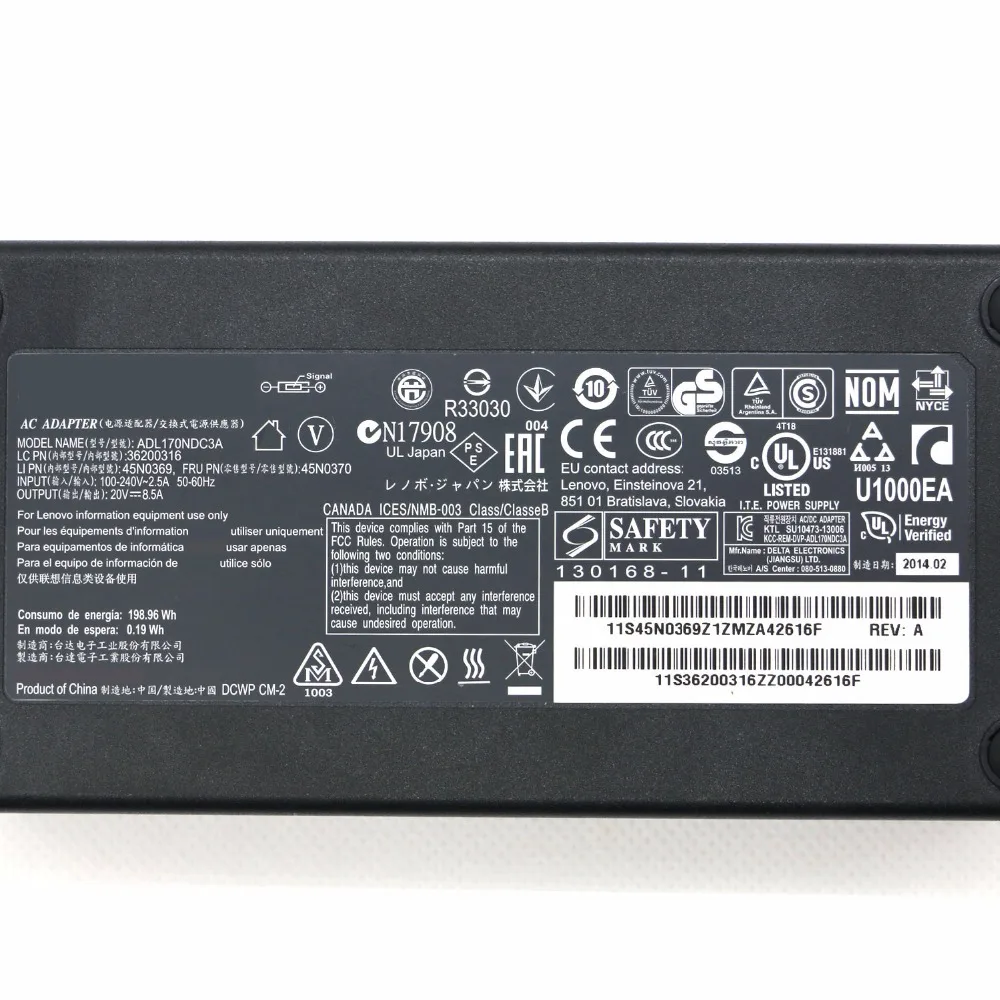20V 8.5A 170W ADL170NDC3A 36200316 45N0369 Laptop Power Adapter for Lenovo THINKPAD W541 T440P W540 Netbook | Компьютеры и офис