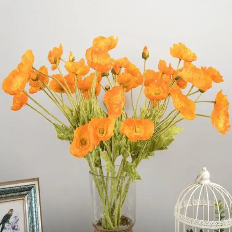2PCS/lot Party Rustic Home Decor Decoration Accessories Artificial Poppy Plants Fake Plastic Plant Flowers 4 heads a piece | Дом и сад