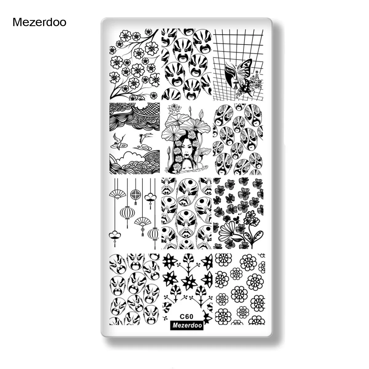 Mezerdoo C60 Красивые цветочные штампованные пластины для ногтей, бабочки, цветочные черепа, животные, нержавеющая сталь, 1 шт. шаблоны, дизайн созвездия Пекинской оперы - Цвет: Mezerdoo C60