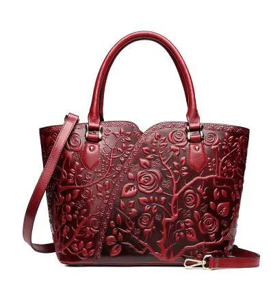 Red Новинка, женские сумки из натуральной кожи, модные тисненые цветы, роскошные сумки, женские сумки, дизайнерские женские кожаные сумки - Цвет: Red