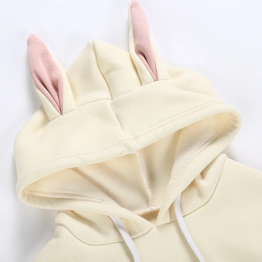 

2019 Newborn Infant Baby Boy Girl Bunny Ear Hooded Romper Sweatshirts Pockets Long Sleeve Rompers Jumpsuit Tops Cute Outfits
