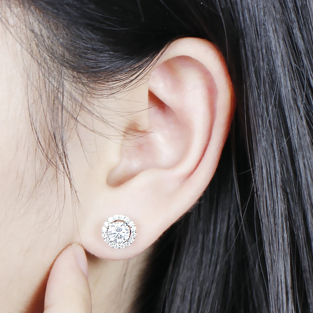 DovEggs центр 0.6ct 5,5 мм цвет GH серьга с муассанитом с акцентами классические 14 к белое золото серьги гвоздики для женщин юбилей