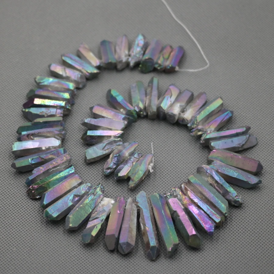 Approx 54pcs/strand Natural Raw Rainbow AB Quartz Crystal Point Pendant Rough Top Drilled Spike Gem Beads Women Necklace | Украшения и