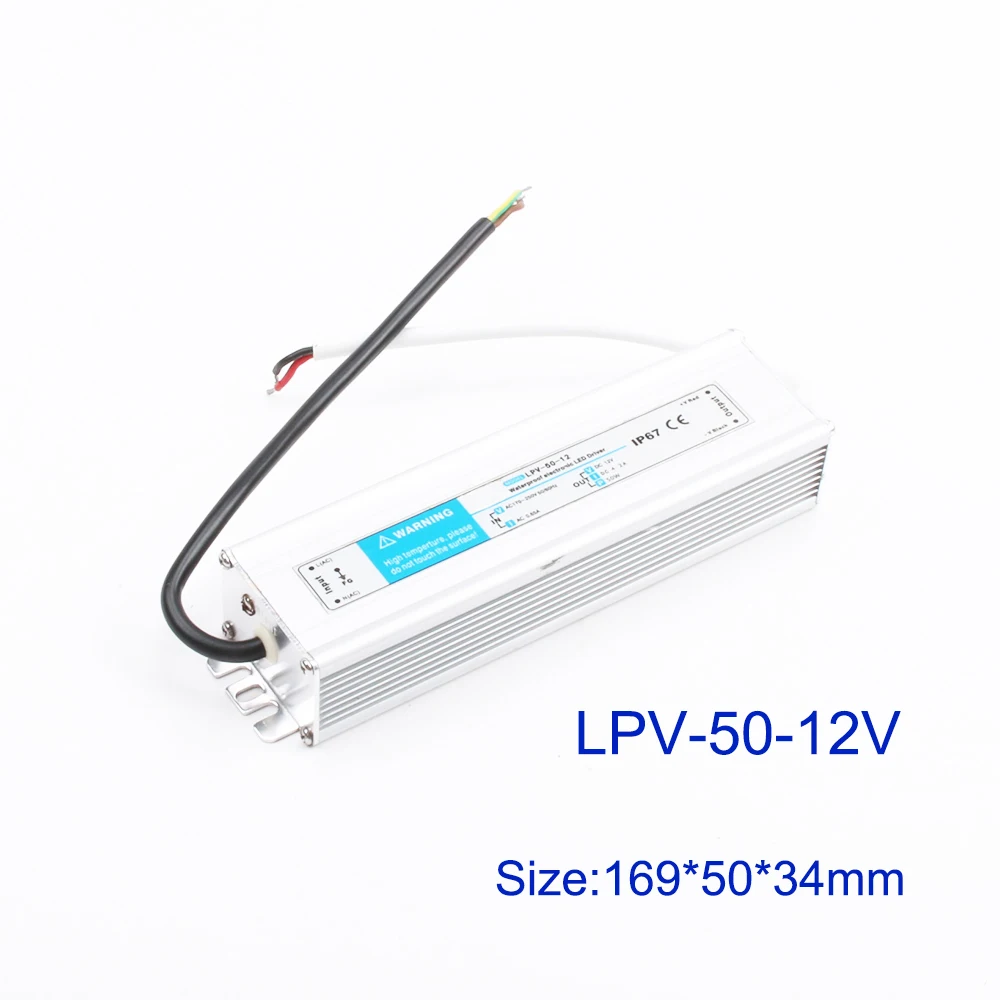 LPV 50W 12V преобразователь переменного тока в постоянный водонепроницаемый IP67 один