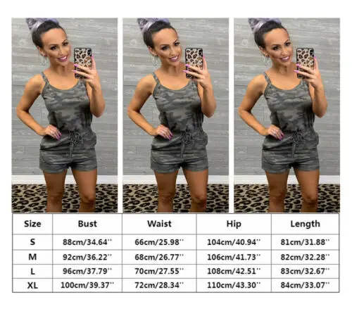 

Women Casual Camouflage Sleeveless Playsuit Romper Ladies Party Jumpsuit Short Clubwear Summer Streetwear 2019 New Arrival