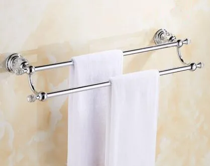 double towel bar Набор аксессуаров для ванной комнаты, вешалка для полотенец, крючок, держатель для бумаги, держатель для полотенец, угловая полка для туалетной щетки, хромированный набор аксессуаров для ванной комнаты - Цвет: double towel bar