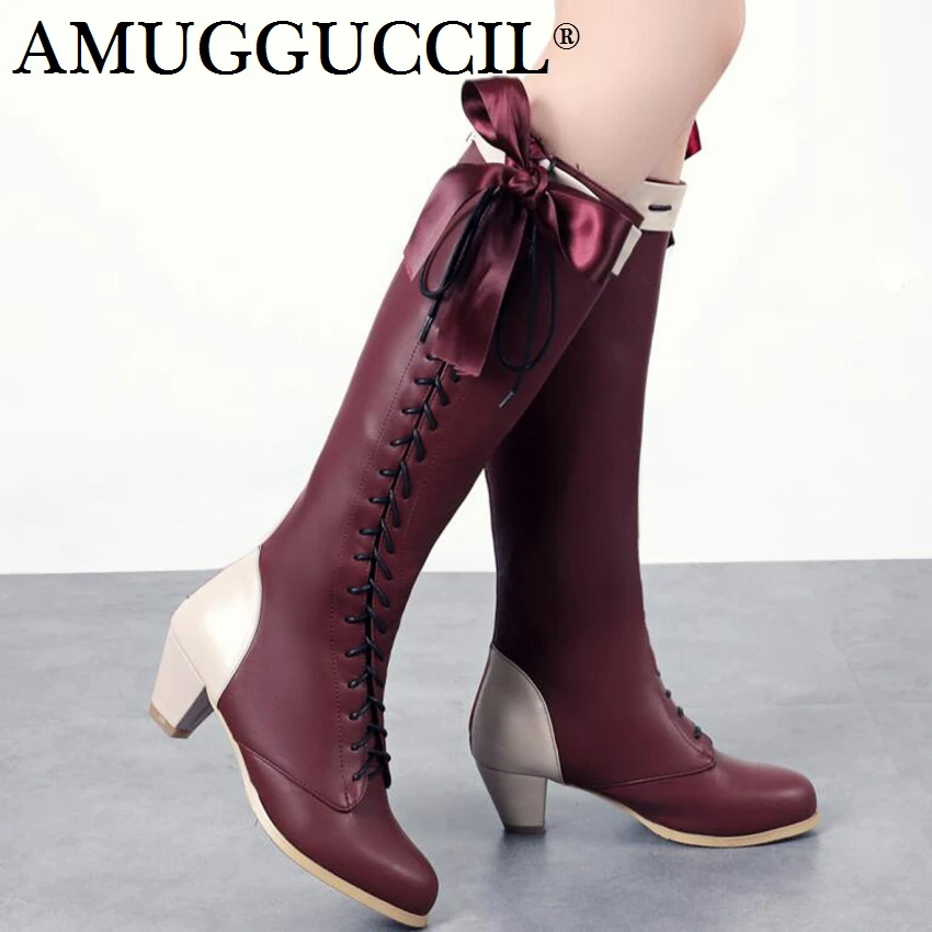 Женские ботинки на застежке-молнии черные винно-красные или серые с бантиком