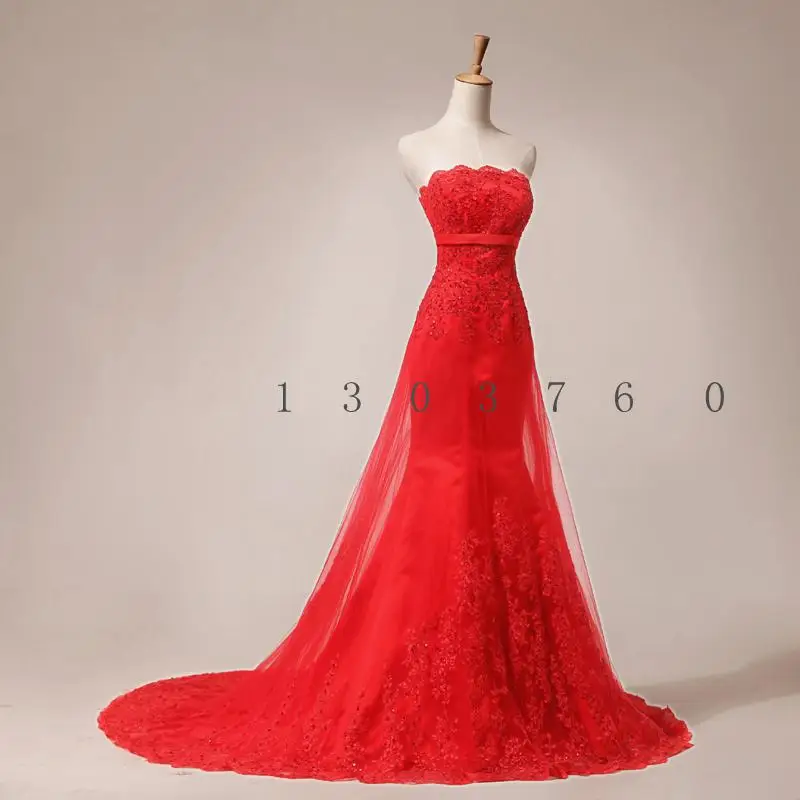 Vestido De Noiva Тюлевое с вырезом «Лодочка» со шлейфом в пол, со шнуровкой, ТРАПЕЦИЕВИДНОЕ Повседневное платье невесты, винтажное красное свадебное платье