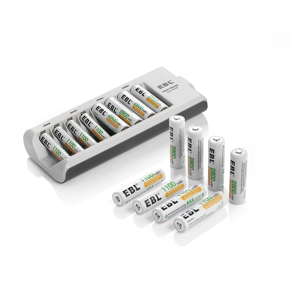 EBL 4 шт 2800mAh аккумуляторная батарея + 1100mAh NiMH батареи 8 Bay AA/AAA зарядные устройства
