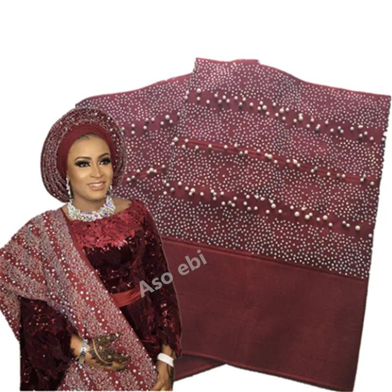 Нигерийский головной убор Gele Aso oke ткань с камнями и бисером высокое качество