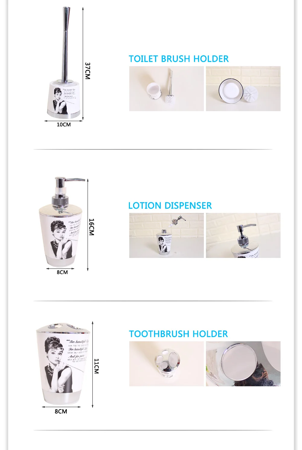 SDARISB 6PCS Eiffel Bathroom Accessory Bin Soap Dish Dispenser Bottle Toothbrush Holder Set Home Bathroom Products Wash Bath Set