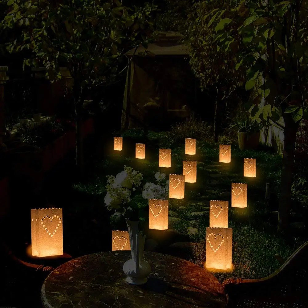 12pcs/lot Heart Shape Fire Retardant Paper Candle Bag Luminary Wedding Christmas Events Outdoor Decoration images - 6