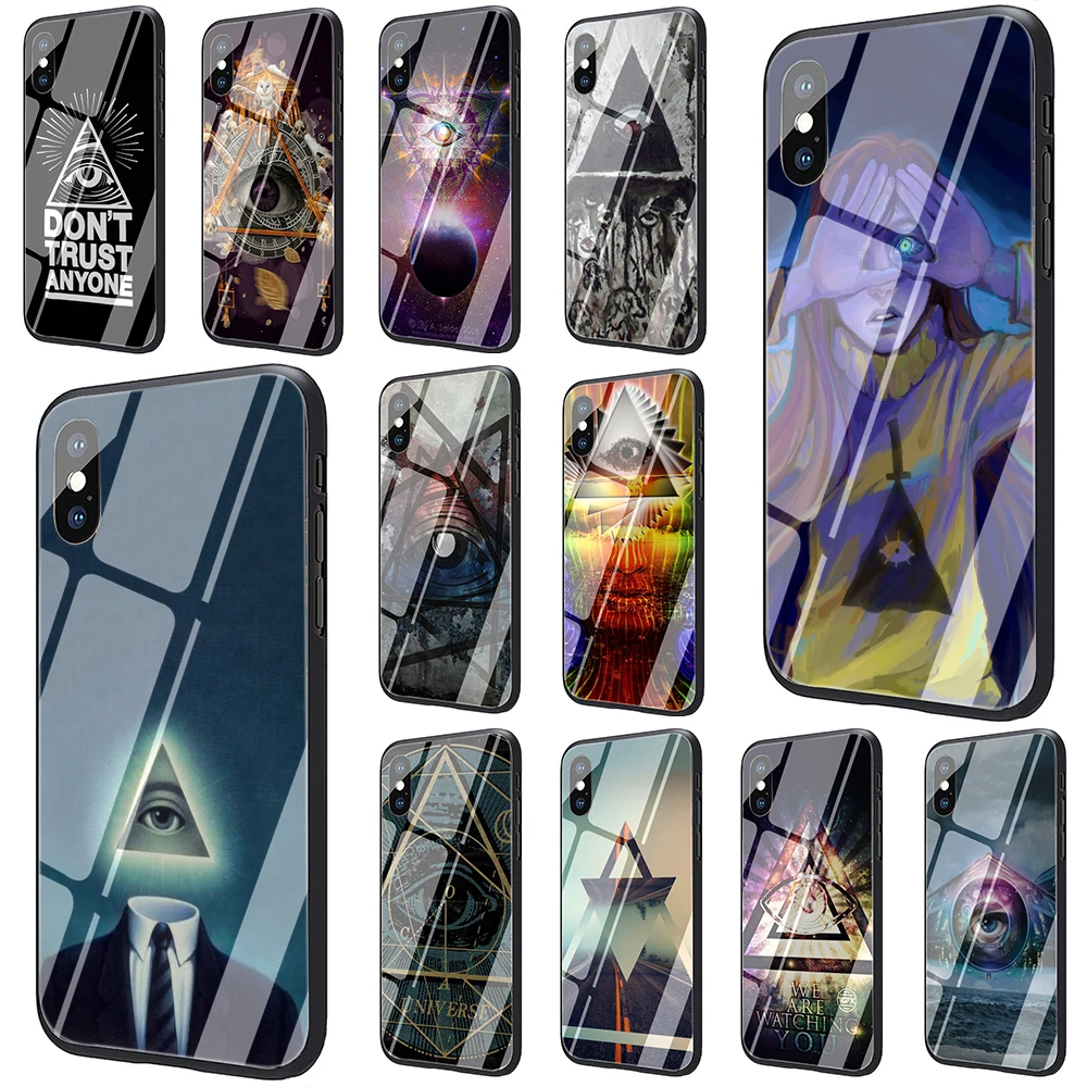 Тонкий чехол для телефона из закаленного стекла pyramid eye symbol illuminati iphone SE 2020 5 5S 6 6S Plus