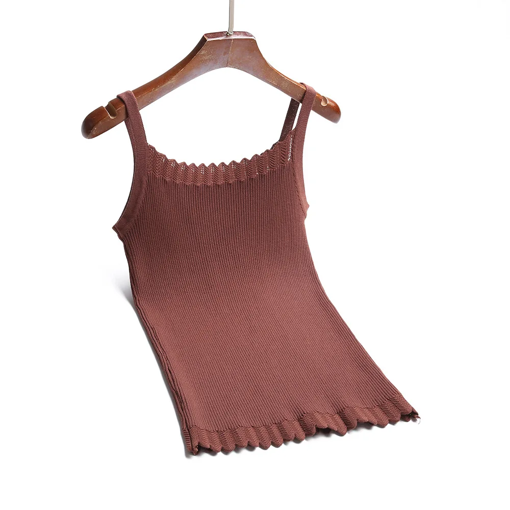 brown D822 GIGOGOU Высококачественная Летняя женская майка без рукавов, сексуальный трикотажный топ, модный сексуальный жилет, удобная женская футболка - Цвет: brown D822
