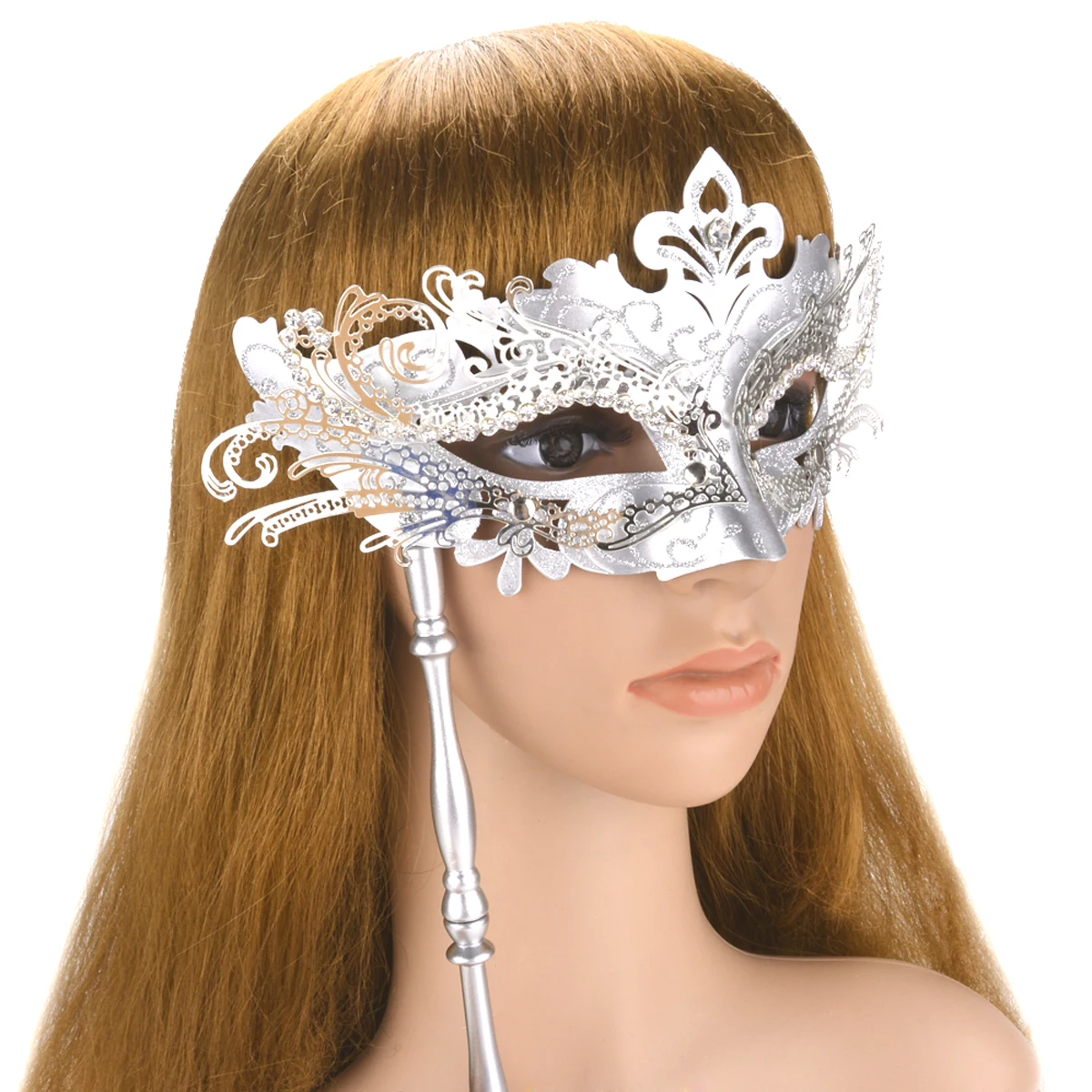 Очаровательные металлические Вечерние Маски с палкой для держания лазерного