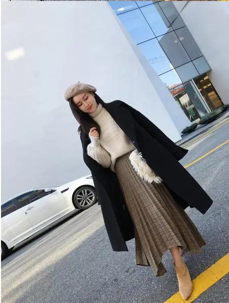 Осень зима 2018 шерстяное пальто женское длинное студенческое Корейская версия