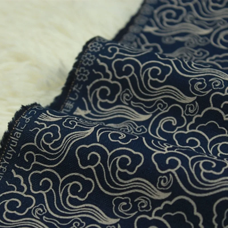 

45x110cm Japan Style Cotton Linen Fabric Navy Blue Color National Prints Sewing Fabric for Handbags/Clothing DIY Patchwork