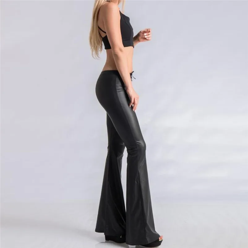 Fashion Women female High waist pants Sexy Elastic Faux Leather Trousers Solid Flared Pants autumn winter causal #25A | Женская одежда