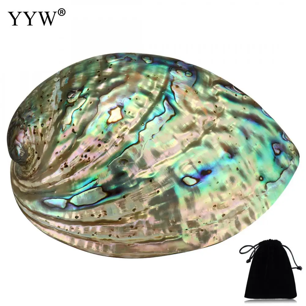 

90x120x39mm Large Abalone Shell(4-5") rainbow multicolor oval burning smudge bowl with velvet pouch jewelry holder for gift