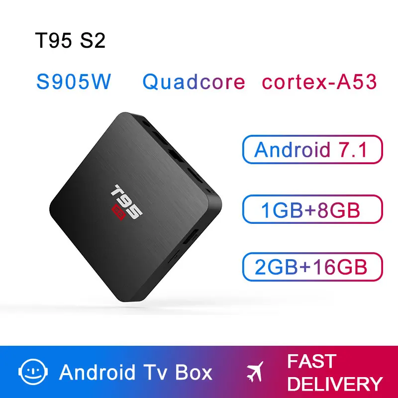 ТВ-приставка T95 S2 Android 7 1 OS Smart TV BOX 2 Гб 16 четырехъядерный процессор Amlogic S905W 4 ГГц WiFi