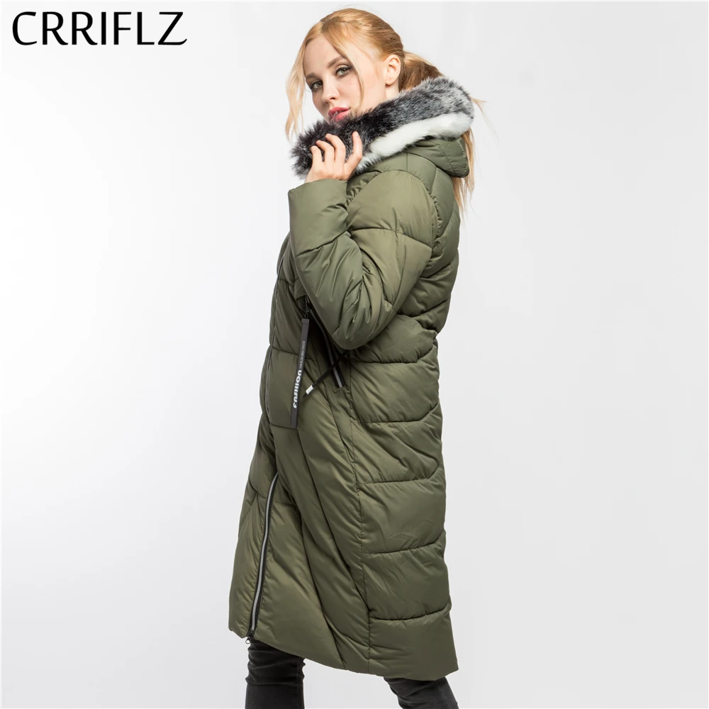CRRIFLZ зимняя элегантная меховая черная белая длинная теплая куртка женская парка