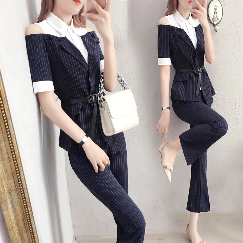 

off Shoulder Two Piece Set Summer Woman Suit Trendy Sets Of Clothes For Women Ensemble Femme Deux Pieces Pant Suit