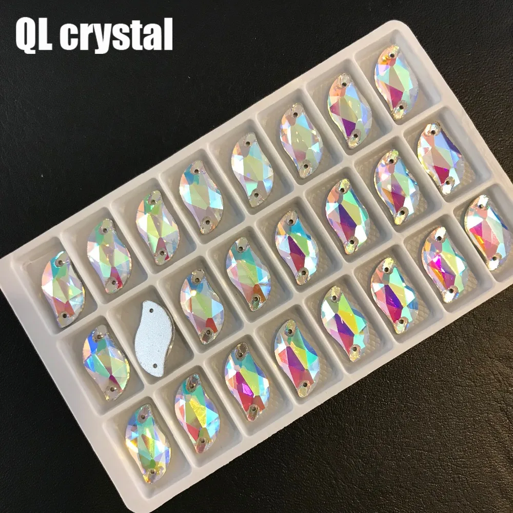 QL Crystal Clear AB S-образная пришивная стразы с плоской задней стороной 2 отверстия