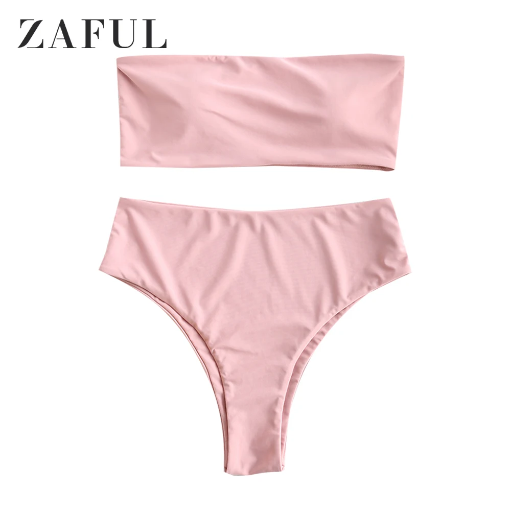 Pink ZAFUL летний женский бикини в стиле бохо с принтом листьев, повседневный купальный костюм без бретелек с подкладкой, женский пляжный бикини Mujer - Цвет: Pink