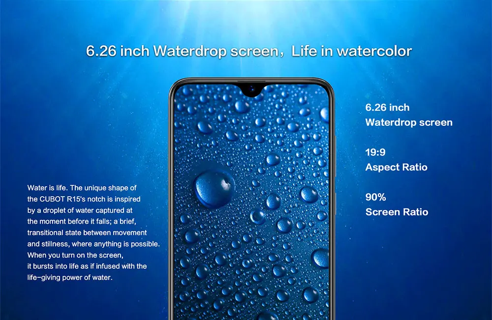 Cubot R15 смартфон 6,26 ''19:9 Капля воды Экран MT6580P 4 ядра Android 9,0 2 ГБ+ 16 Гб пальца ID двойная задняя камера 13MP 3000 мАч