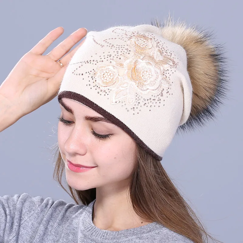 mink beige Xthree женская зимняя шапка из кроличьего меха, шерстяная вязаная шапка, женские норковые шапки для женщин, шапочки - Цвет: mink beige