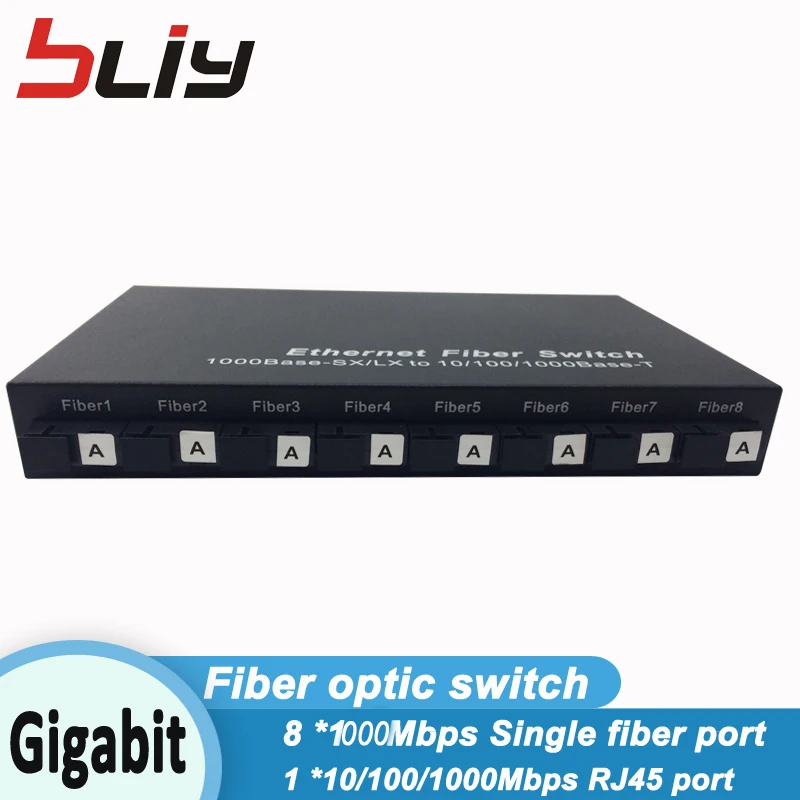 100% новый волоконно-оптический коммутатор 8 волокон 1 rj45 UTP гигабитный трансивер