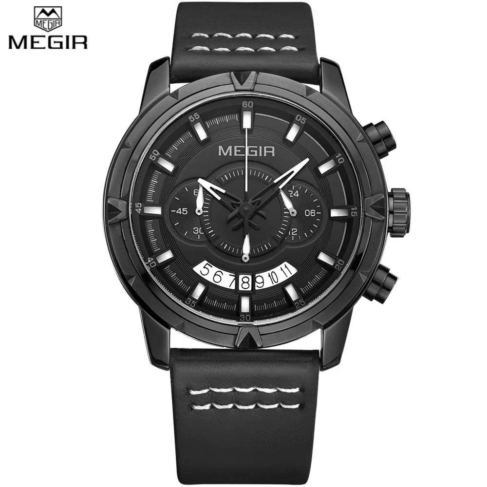 Известный бренд новинка кварцевые часы MEGIR из натуральной кожи