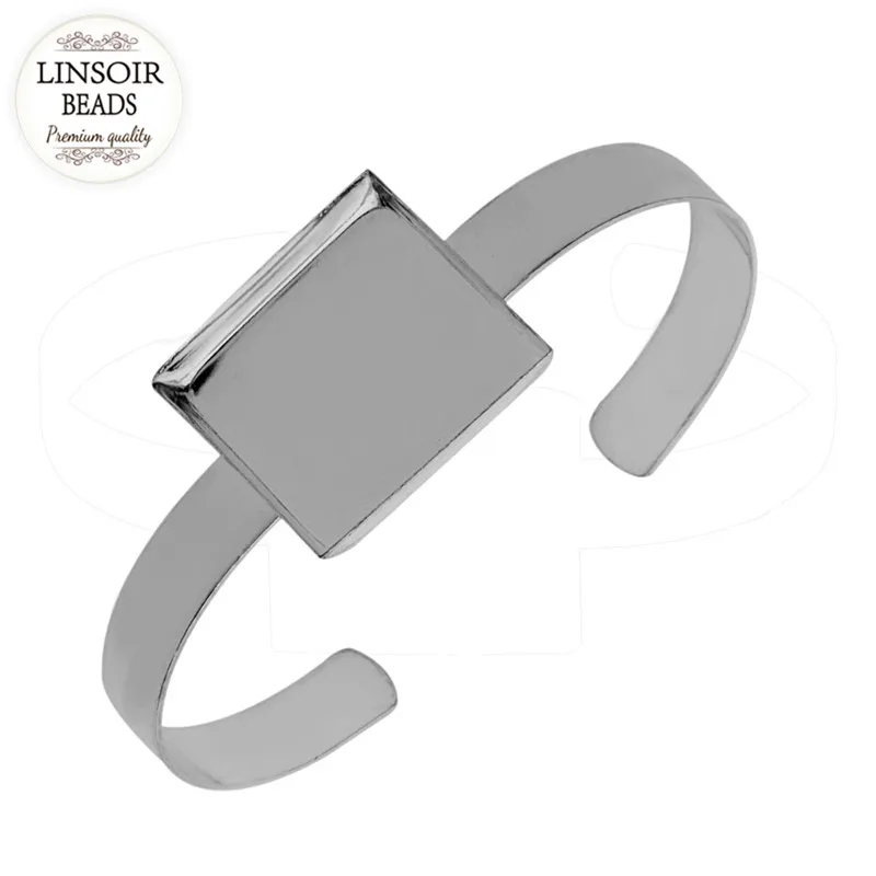 Серебристый цвет 25 мм медный квадратный браслет на запястье пустая основа для