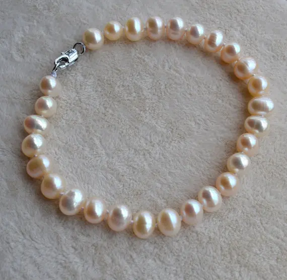 

Perfect Pearl Jewellery,7.5inches 6-7mm White Potato Round Freshwater Pearl Bracelet,Nice Women,Girlfriend Gift Bracelet