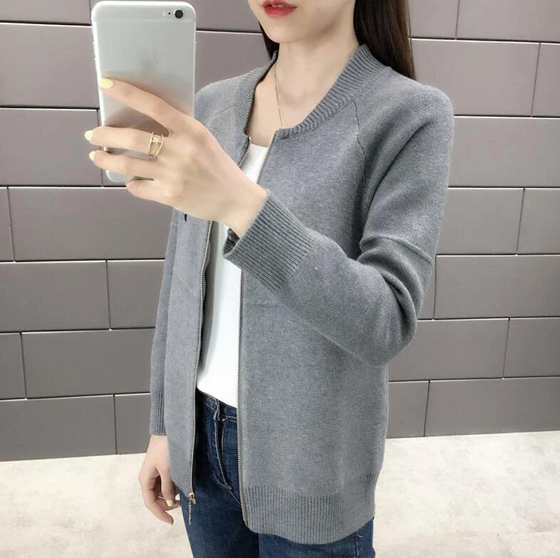 Women Cardigan New Fashion Autumn Casual Long Sleeve zipper Short Knitted Sweater Cardigan Coat For Women knit Jacket Tops
